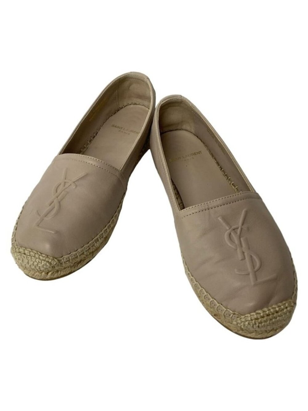 Saint Laurent Paris Slip Ons 34.5 Pink Beige Espadrilles Leather - Picture 2 of 6